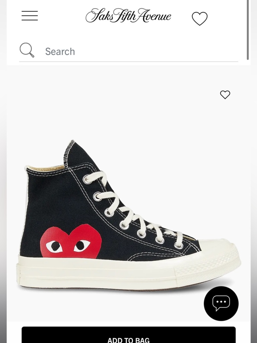 Comes De Garçon x Converse Black High-Top All-Stars with Red Heart Detai